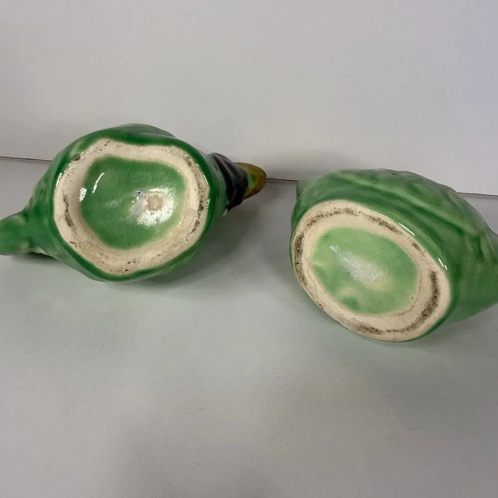 Vintage Green Ceramic Chicken Rooster Toothpick Holder Planter Set Japan MCM Kit